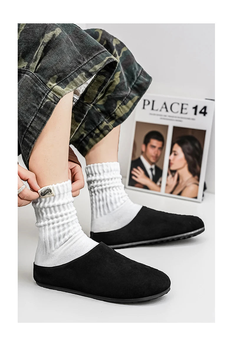 New Men's Slippers New Retro Solid Color Flat Bottom Women's Slingback Shoes Closed Toe Round Toe Suede Clogs Sandals Autumn