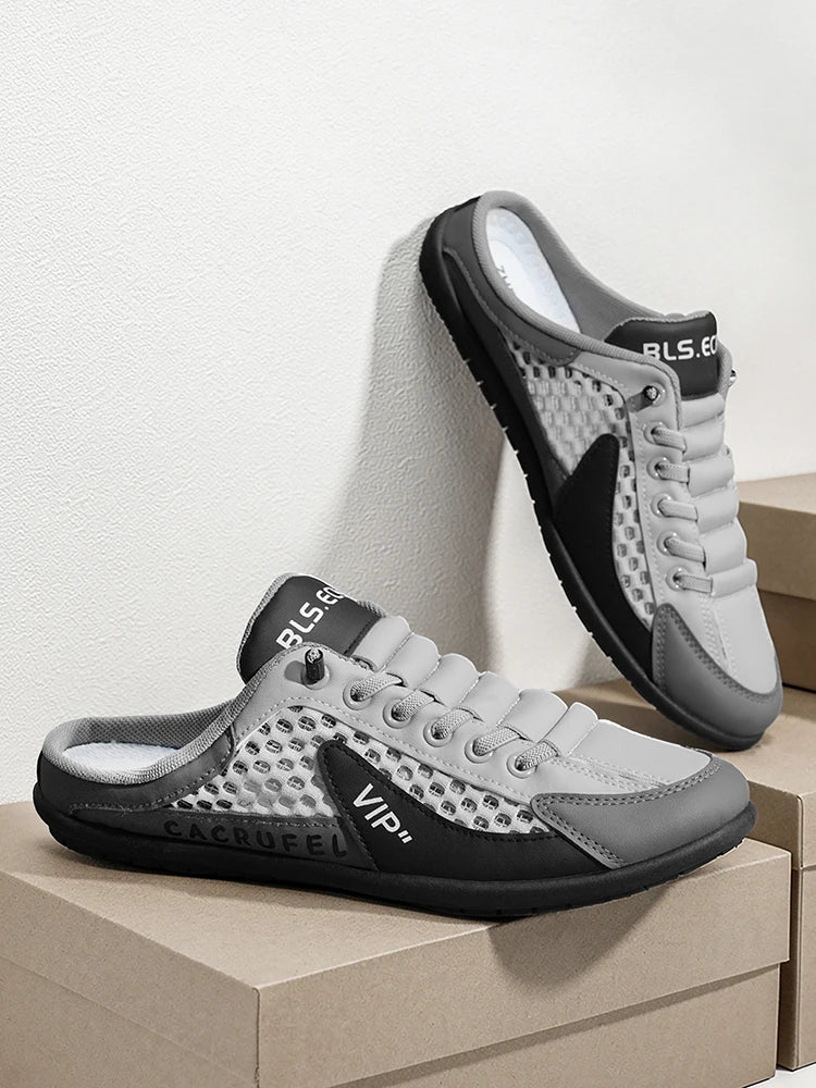 Summer Breathable Mesh Slip-On Half-Slipper for Men, Casual Soft-Soled Closed-Toe Slippers, Mesh Upper Is Refreshing and Breathable, Does Not Suffocate the Feet, Lace-Free Design Is Convenient for Lazy People