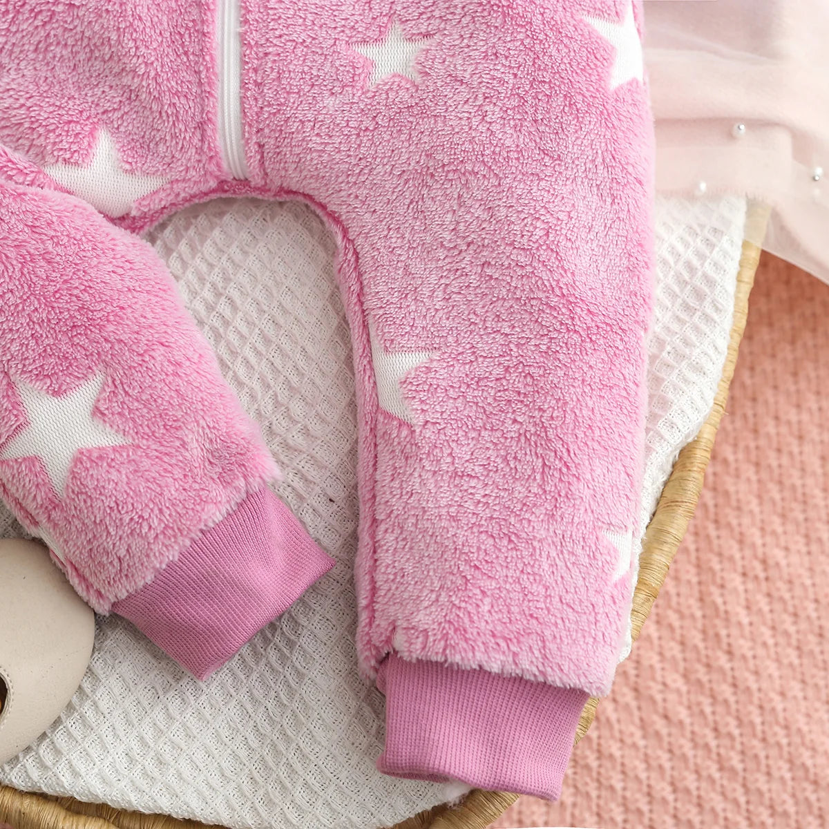 Girls Winter Plush Zipper Hooded Romper Suit | Soft and Cozy Baby Clothes