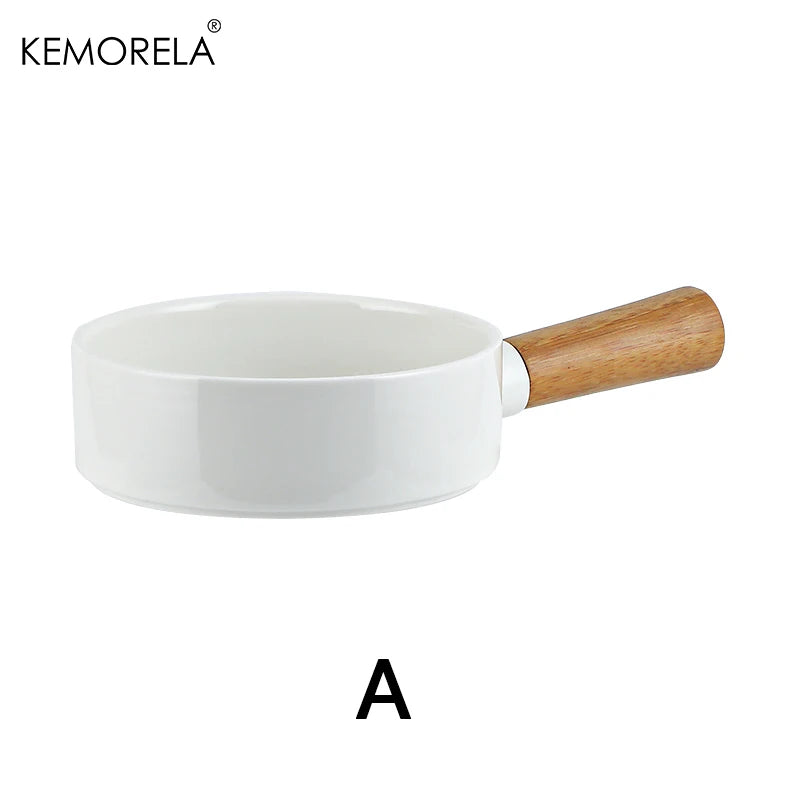 Ceramic Salad Bowl with Wooden Handle | Versatile Tableware