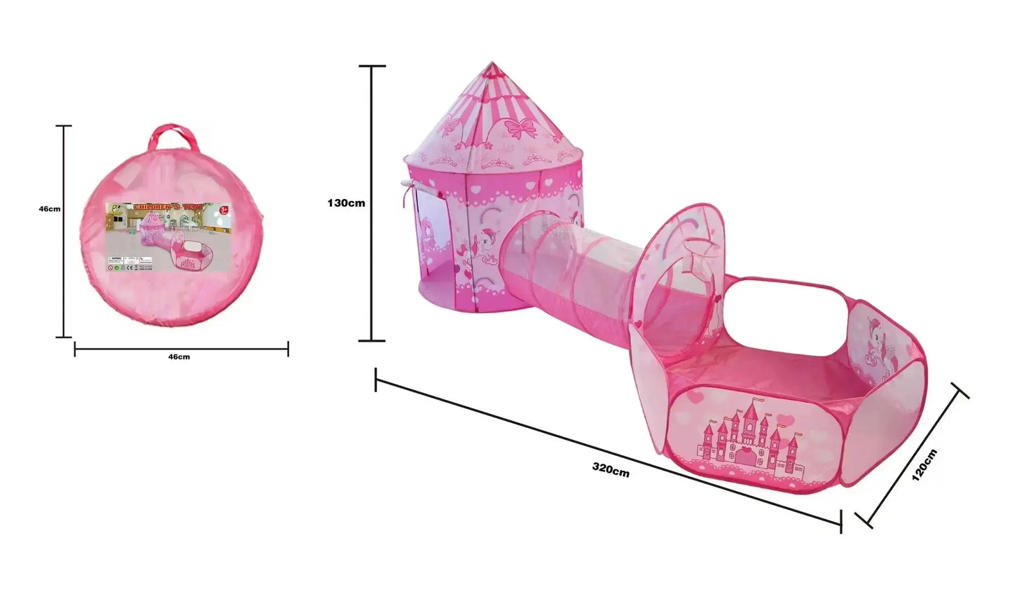 3 in 1 Kids Tent House with Tunnel & Ball Pool | Portable Play Toy