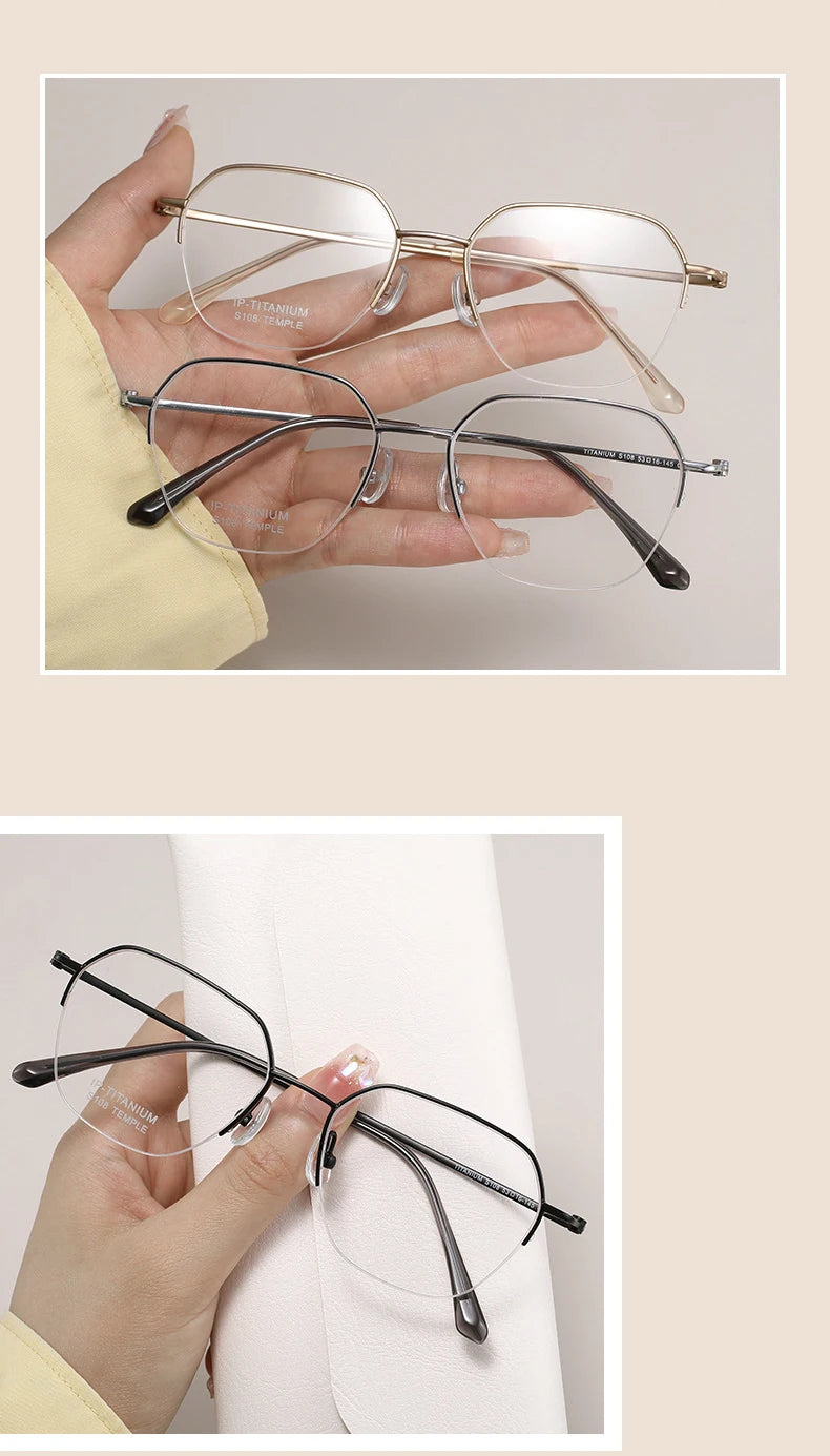 Stylish Titanium Half-Frame Photochromic Sunglasses for Women