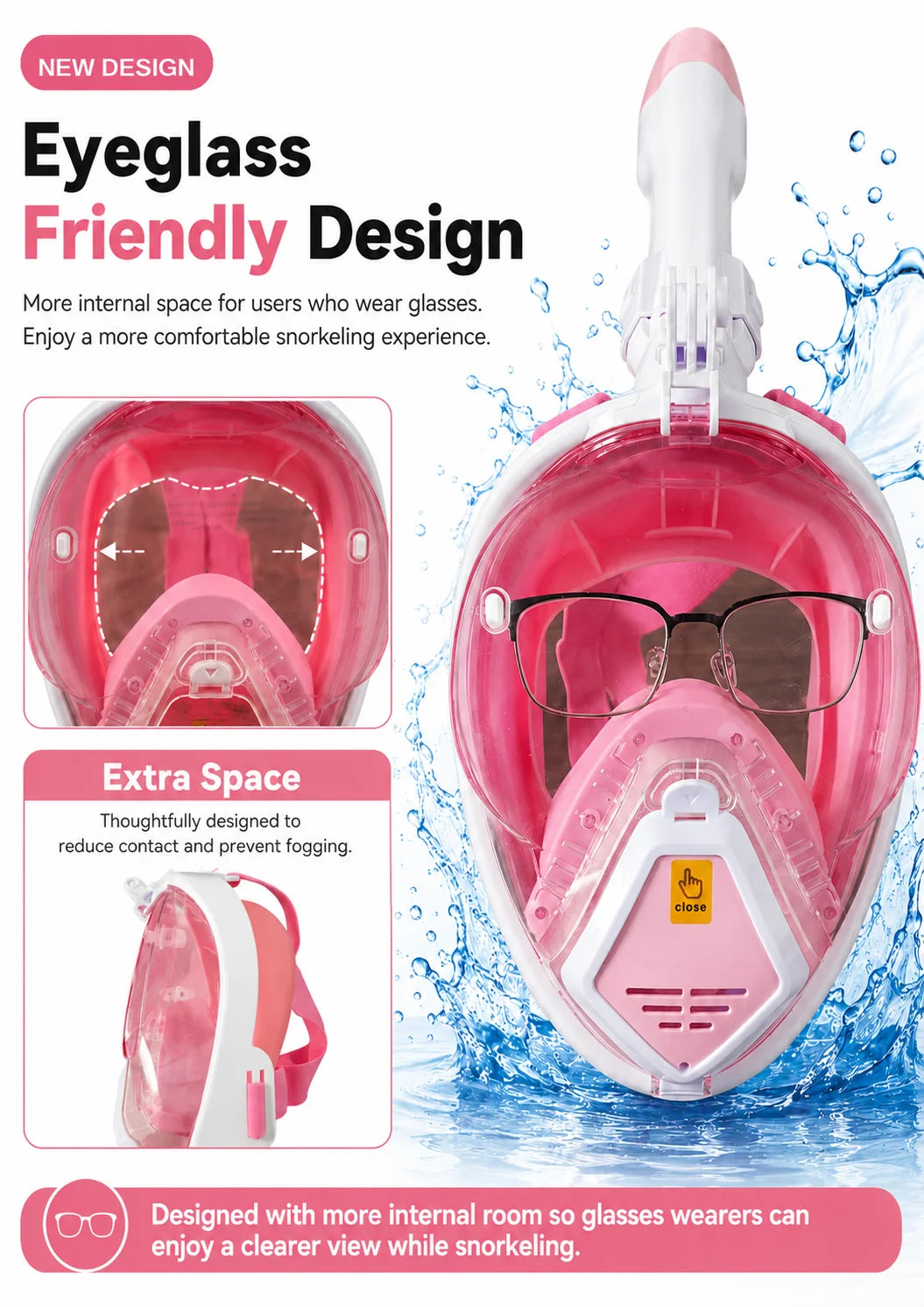 Full Face Snorkel Mask for Glasses Wearers | Anti-Fog & Leak Proof