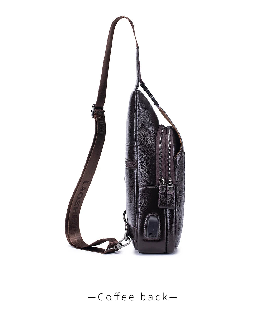Men's Leather Crossbody Chest Bag | Multifunctional USB Bag
