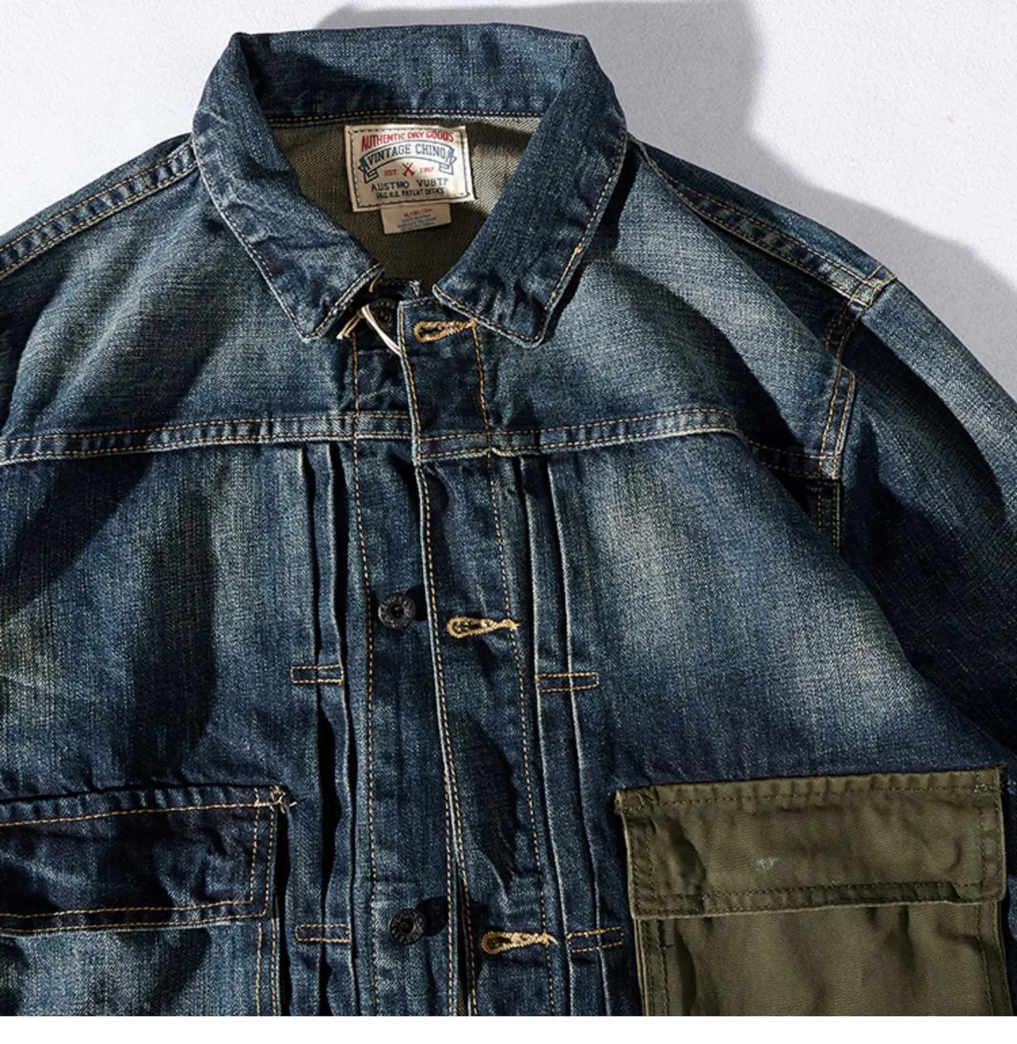 Men's Retro Patchwork Denim Jacket | Casual Heavyweight Outerwear