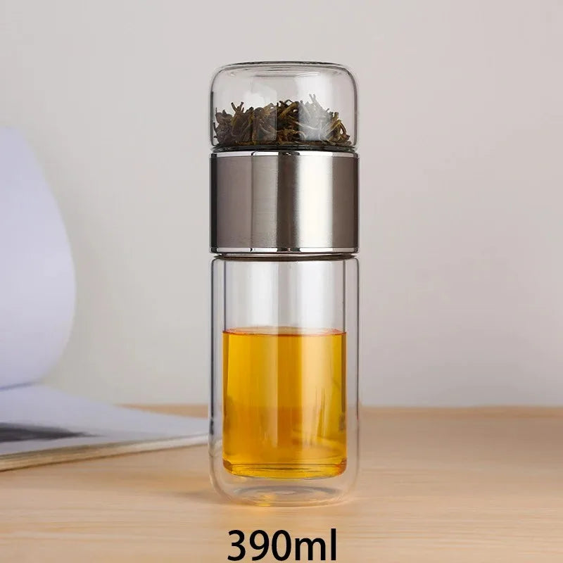High Borosilicate Glass Double Layer Tea Infuser Water Bottle