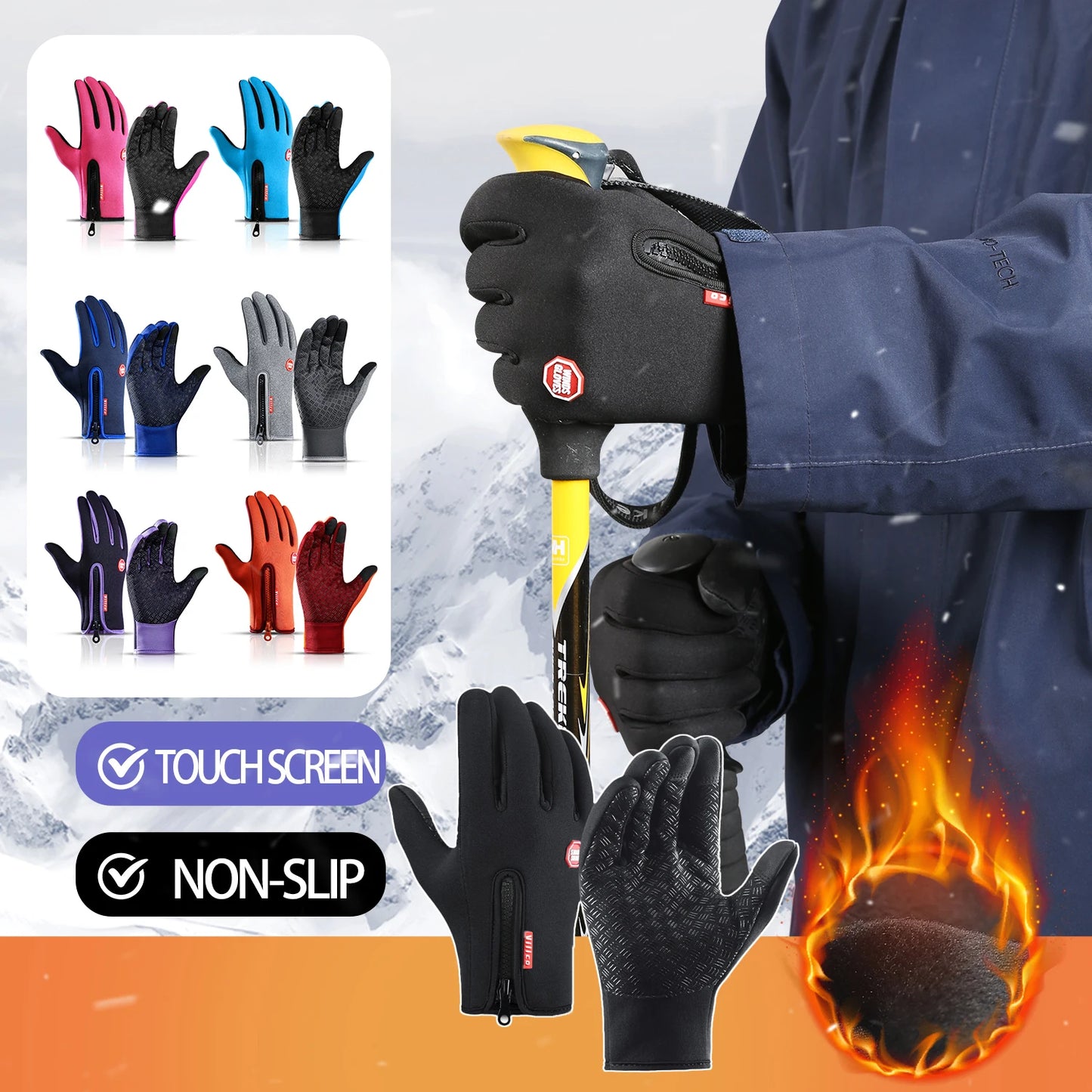 Guantes de invierno para ciclismo/esquí | Resistentes a la humedad y compatibles con pantalla táctil, cálidos