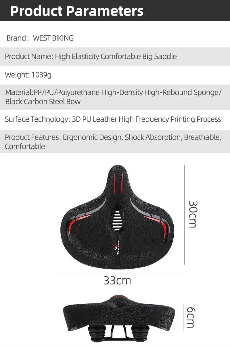 Ultra Wide Ergonomic MTB Saddle | Comfortable Shock-Absorbing Seat