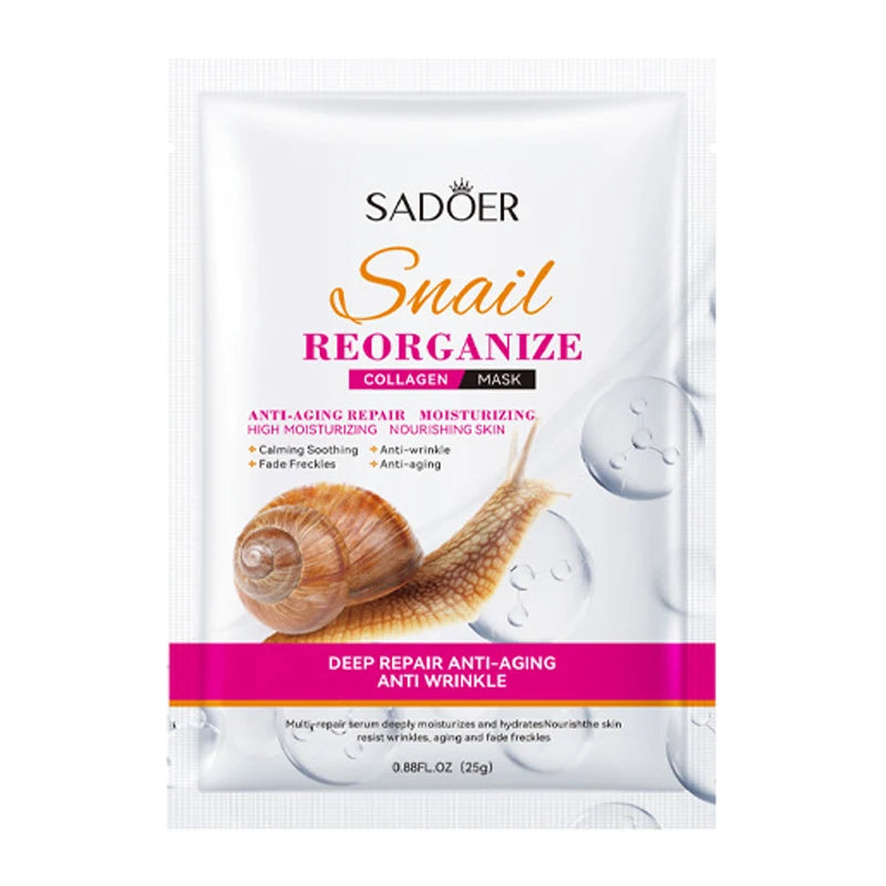 5pcs Snail Collagen Face Masks | Firming & Hydrating Skin Care