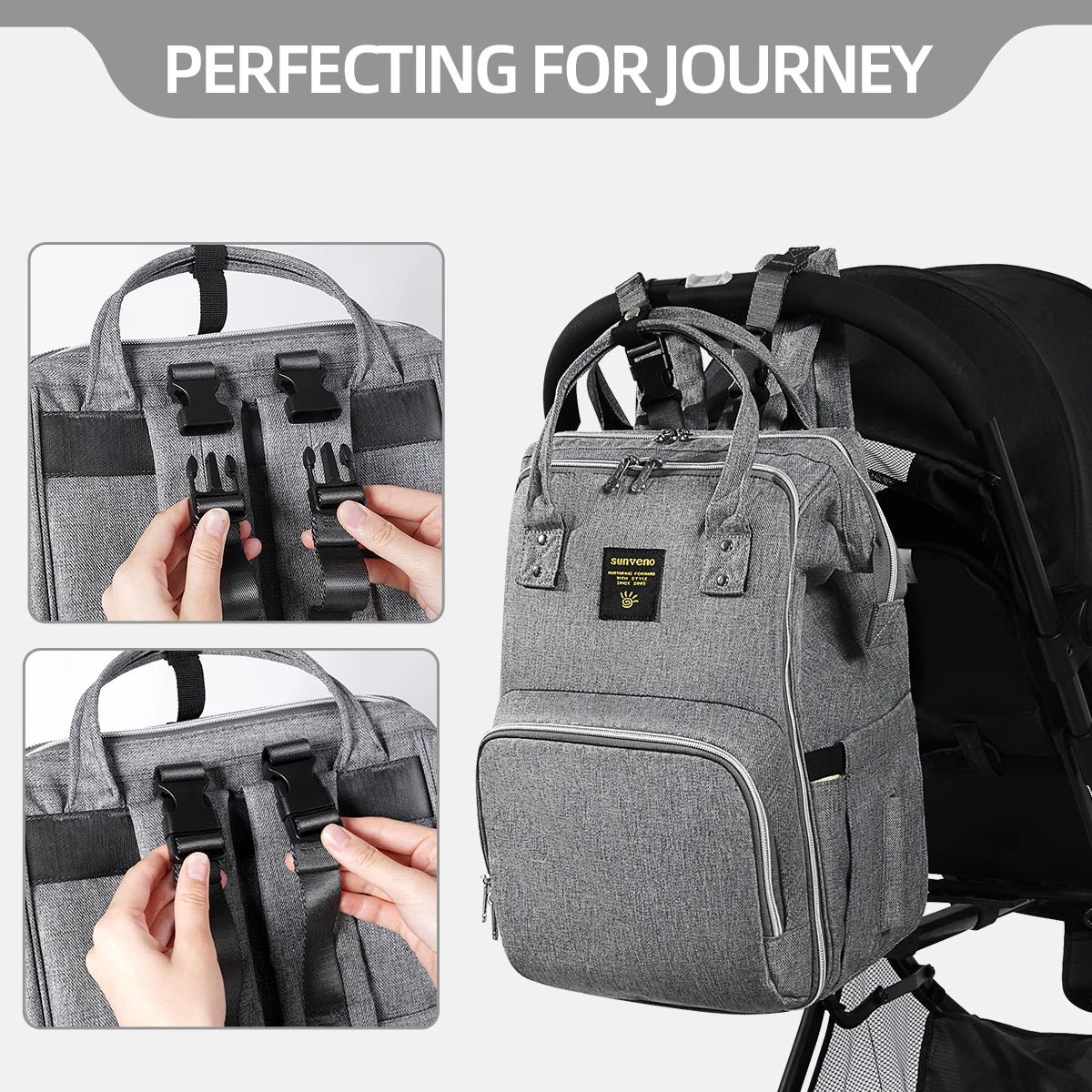 Mochila pañalera multifuncional elegante | Bolso de gran capacidad para bebé