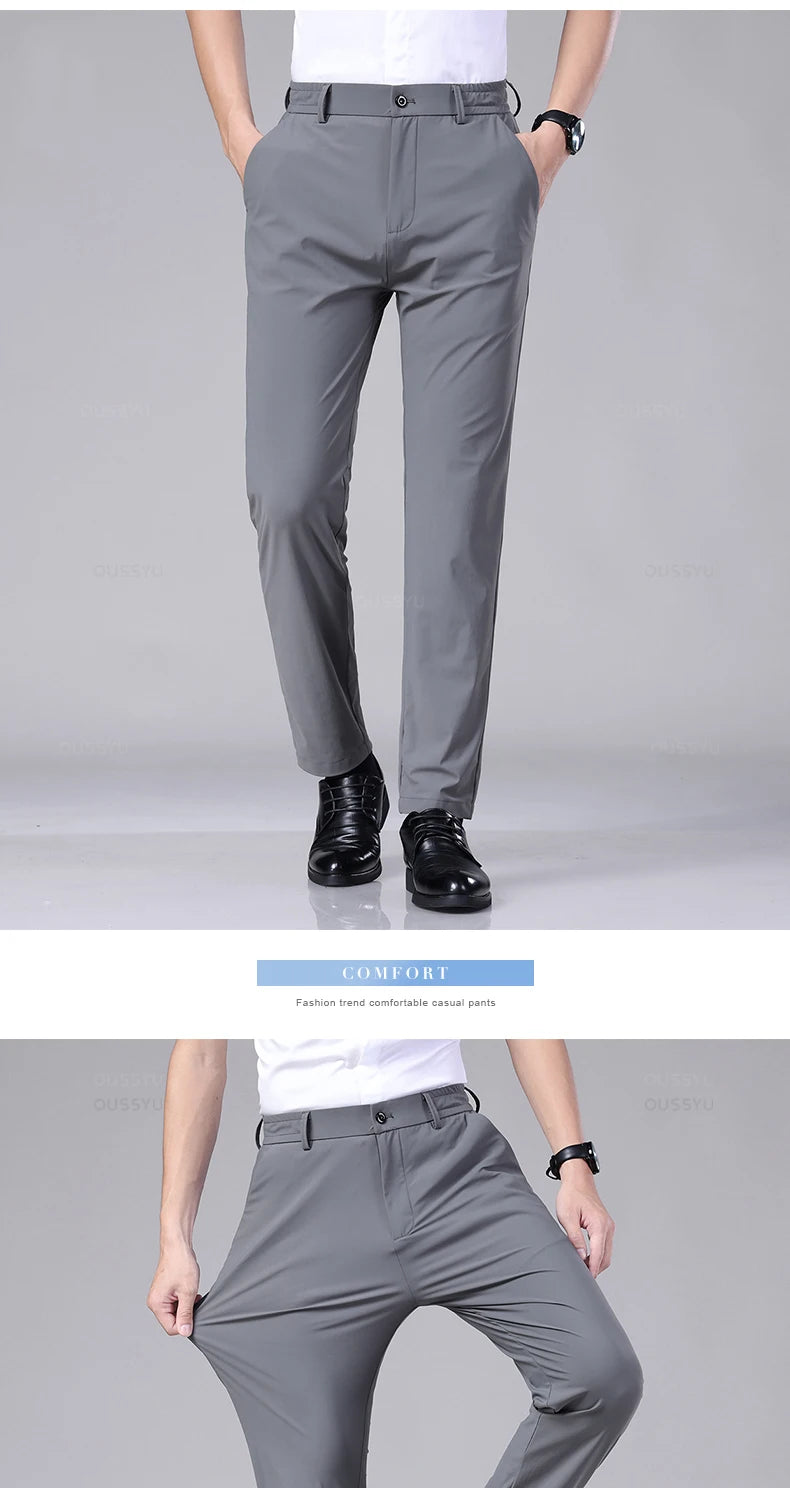 Men's Summer Stretch Smooth Trousers | Casual Business Pants