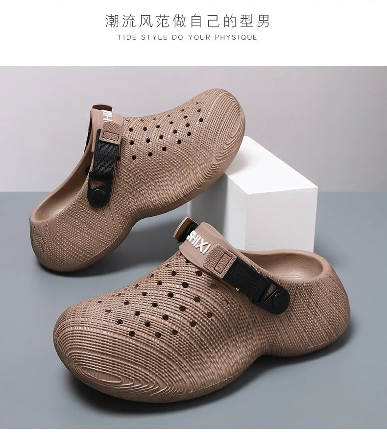 Men Thick Sole Clogs Breathable Hollow Out Non-slip Garden Shoes Outdoor Beach Slippers Slip On Platform Sandal Summer Walking