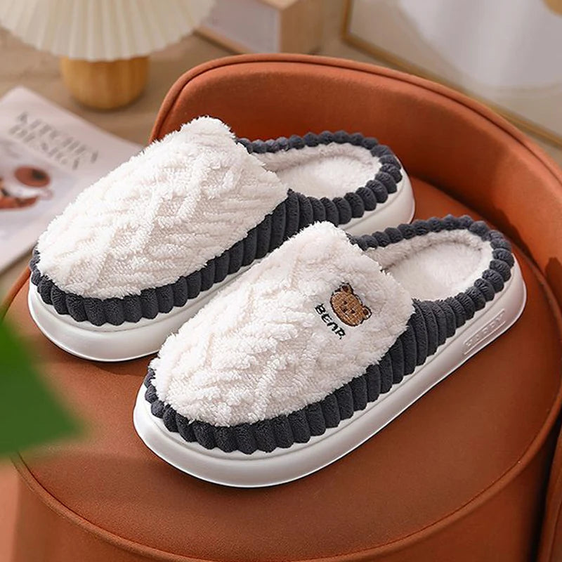 Cozy Cartoon Bear Slippers | Warm Plush Indoor House Shoes