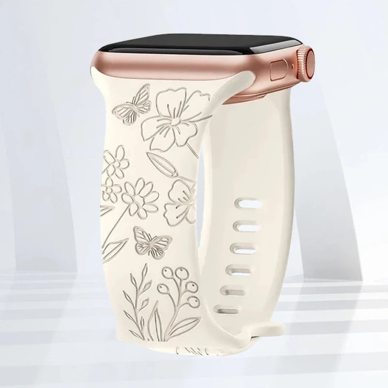 Floral Engraved Silicone Strap | Elegant Replacement Band for Apple Watch