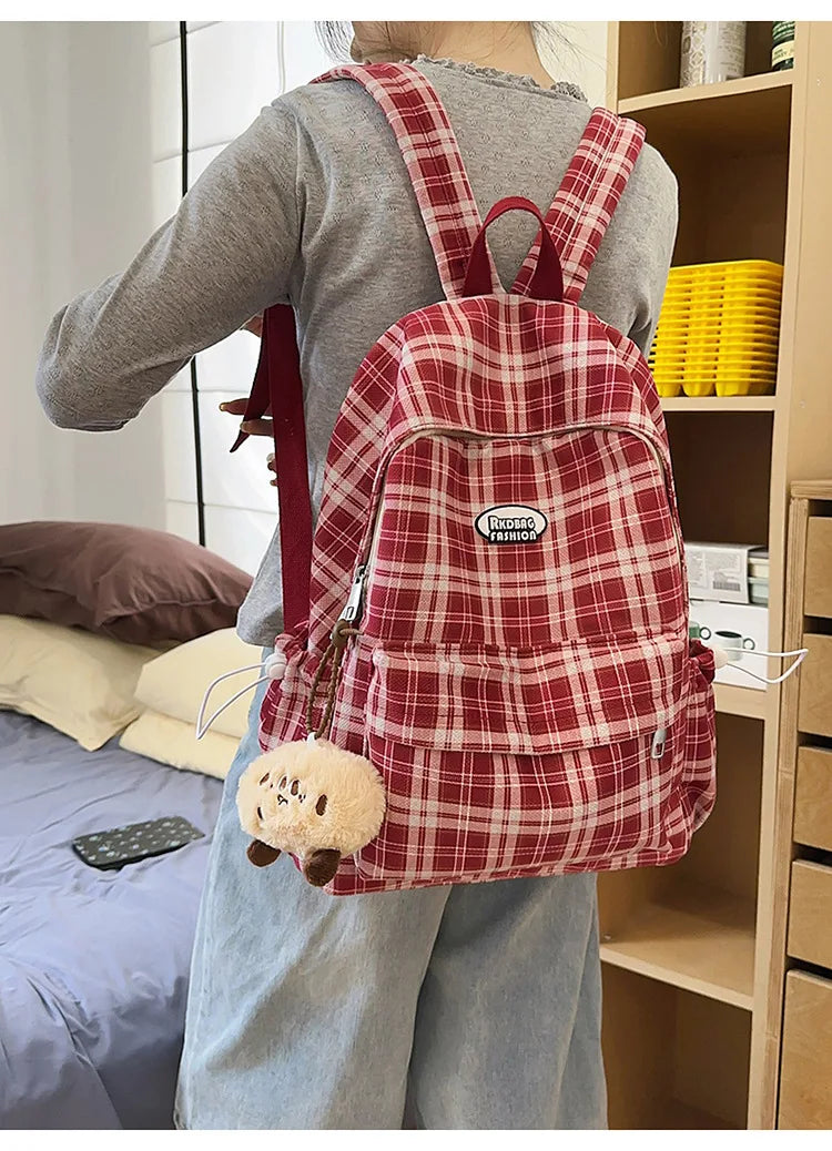 Large Capacity Plaid Backpack | Versatile Travel & School Bag
