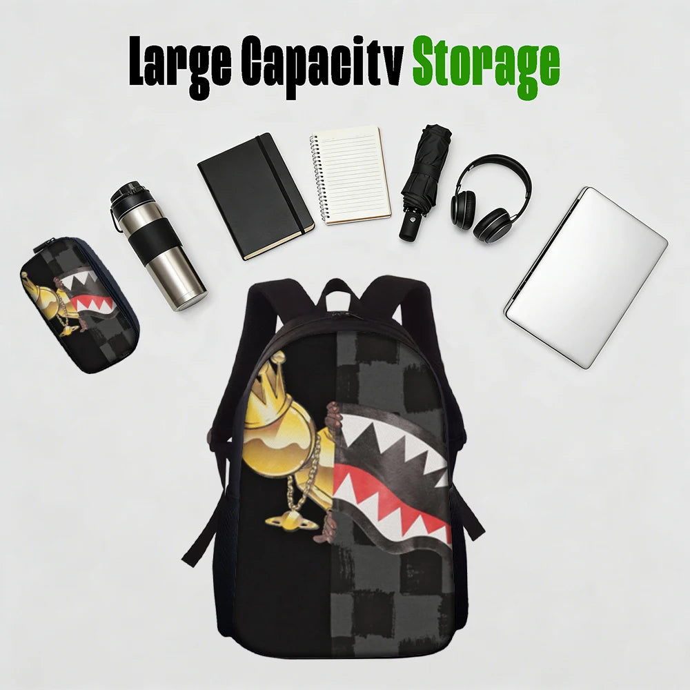 Trendy Shark Graphic Backpack Set | Ideal for School & Adventures