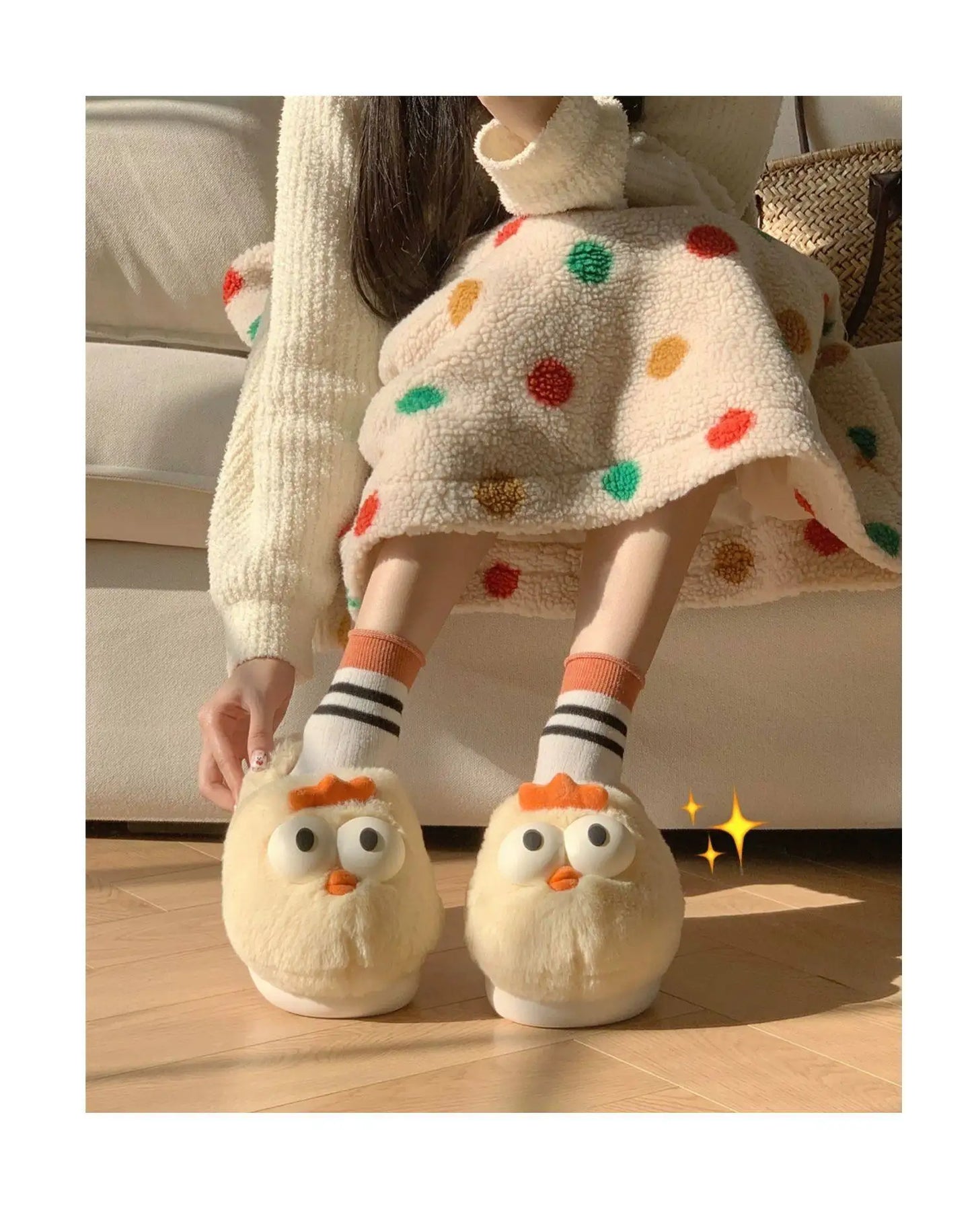 Women's Cute Cartoon Chicken Plush Slippers | Cozy Indoor Shoes