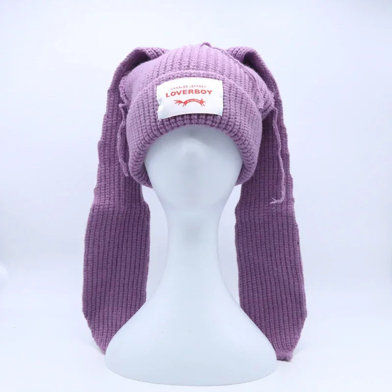 Unisex Long Fox Ears Knitted Beanie | Y2K Bunny Rabbit Hat