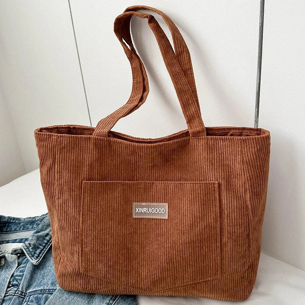 Stylish Waterproof Corduroy Tote Bag for Women | Large Capacity