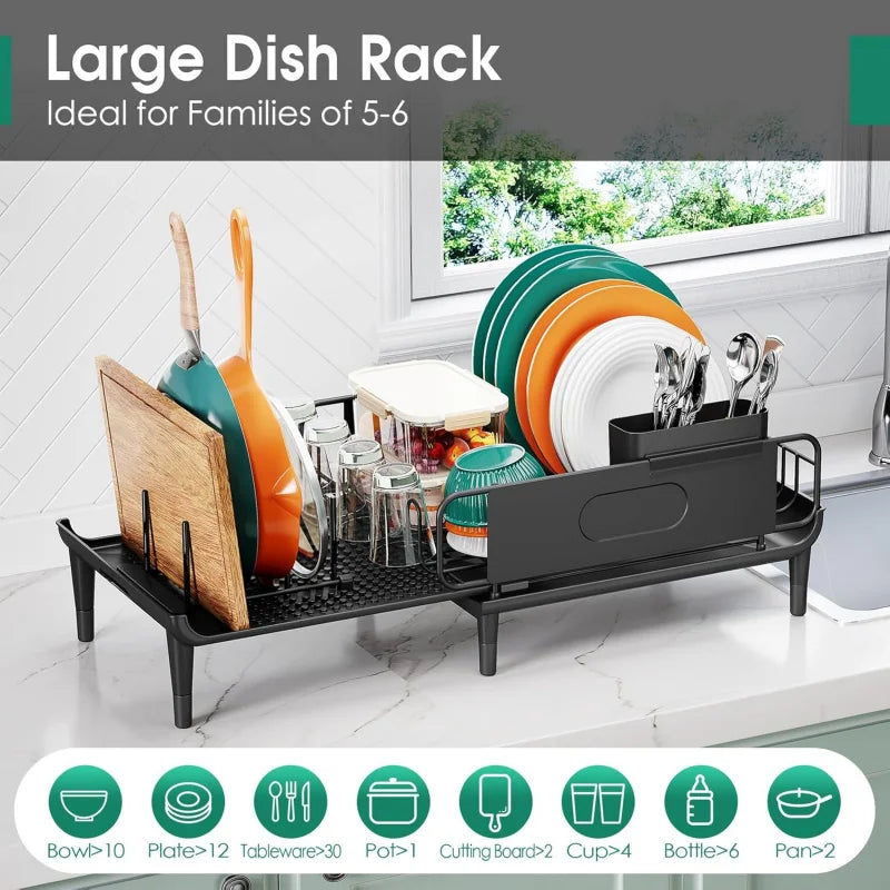 Expandable Dish Rack with Multifunctional Drainboard for Kitchen