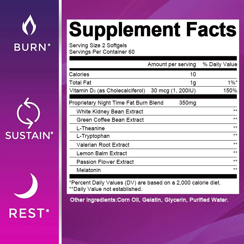 120pcs Night Time Fat Burner Capsules for Weight Management