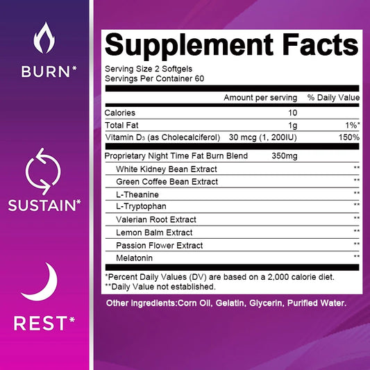120pcs Night Time Fat Burner Capsules for Weight Management