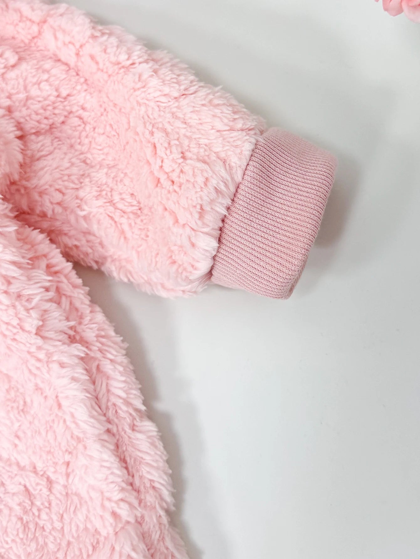 Cute Pink Fluffy Baby Romper Suit | Cozy Winter Outfit for Infants