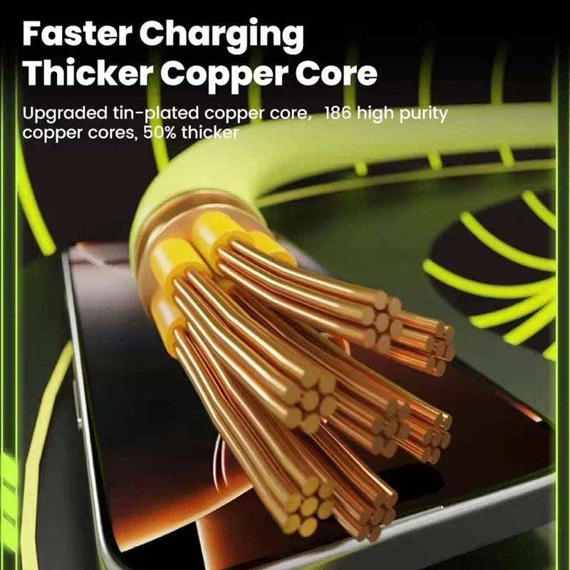 240W Super Fast Charging 4 In 1 Data Cable Dual Type-C+Lightning+USB Ports Phone Charging Cable For iPhone Samsung Huawei Xiaomi