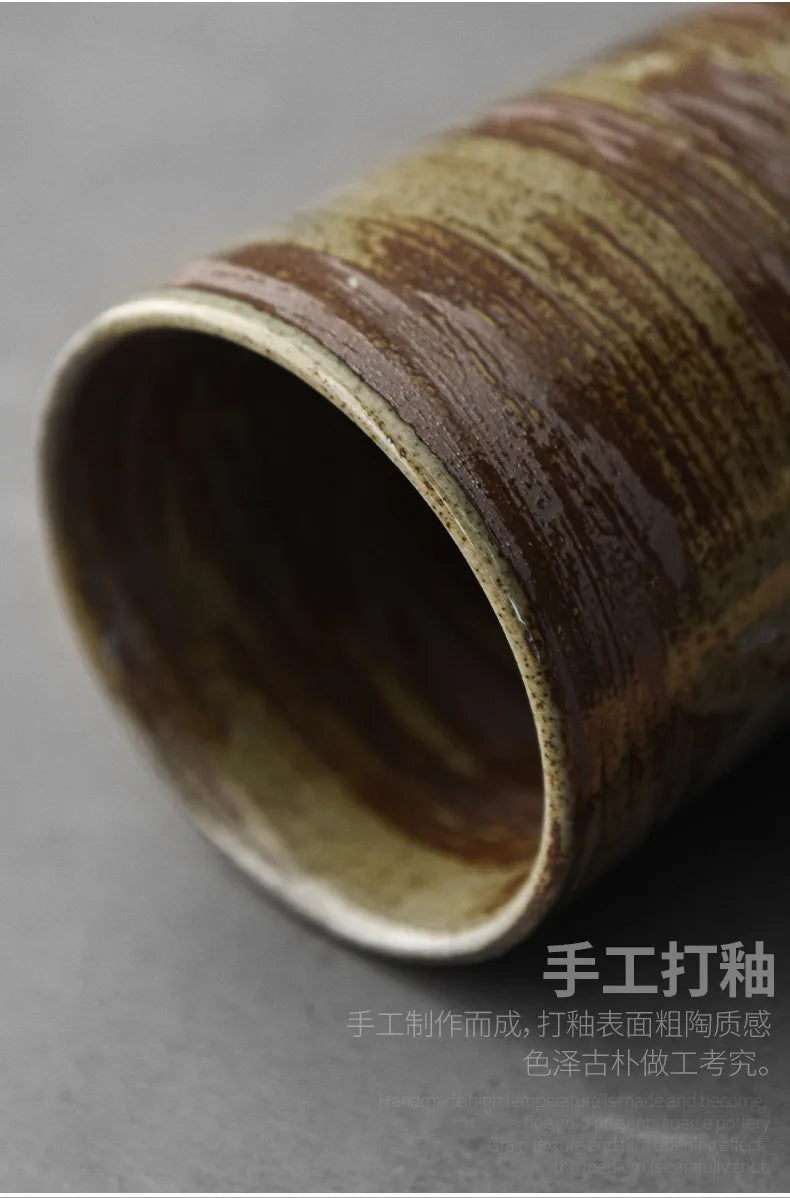 Handmade Stoneware Coffee Cup with Wooden Handle | Vintage Style Mug