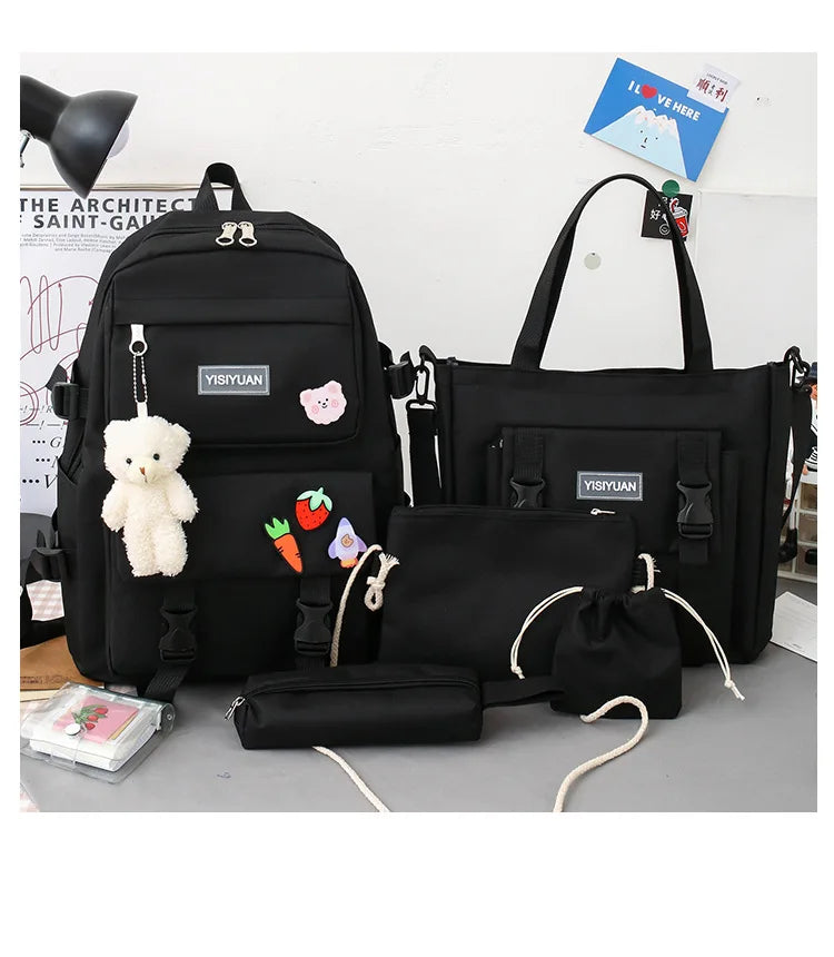 Large Capacity Kids Backpack | Versatile Nylon School Bag Set