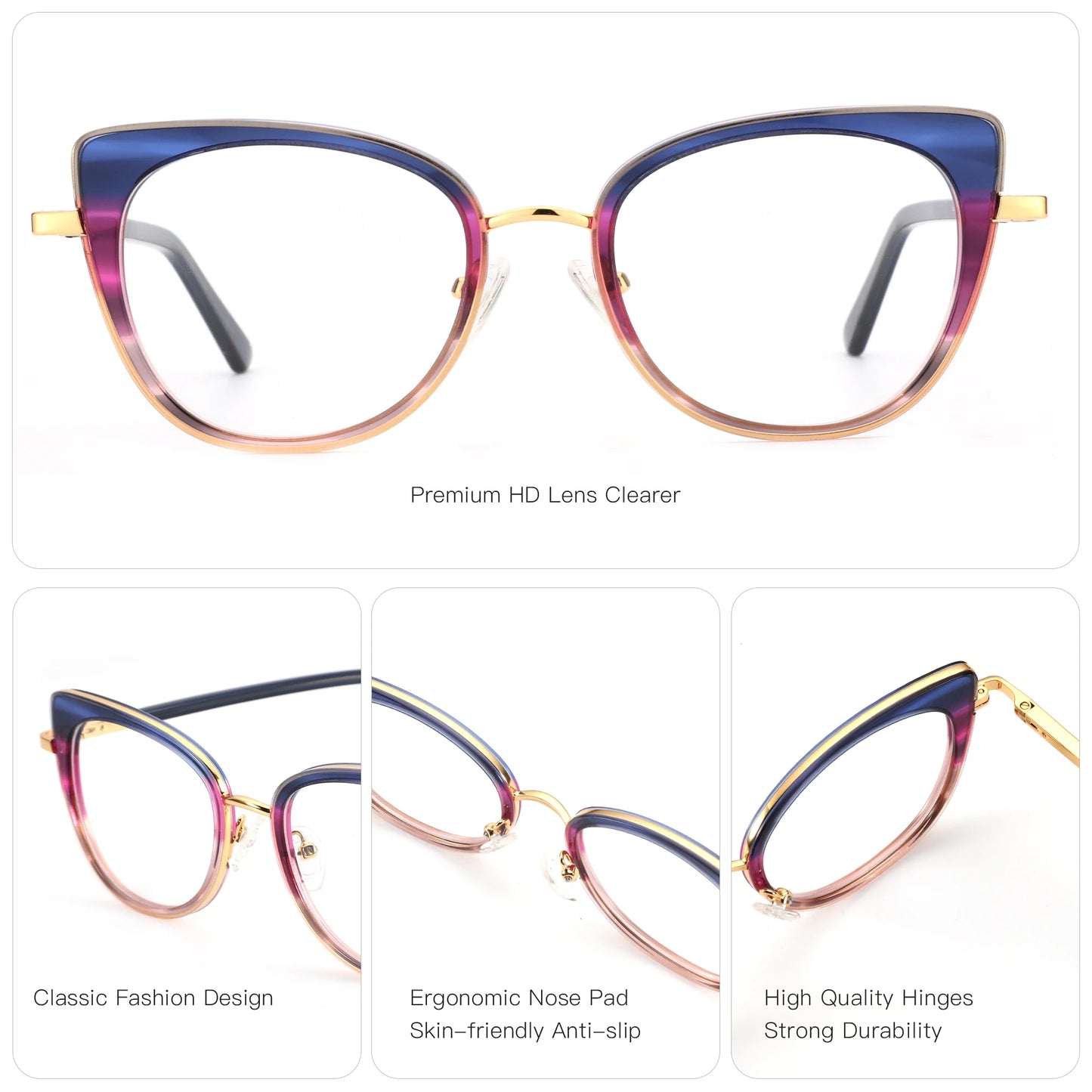 Stylish Acetate Prescription Glasses for Women - Cat Eye Design