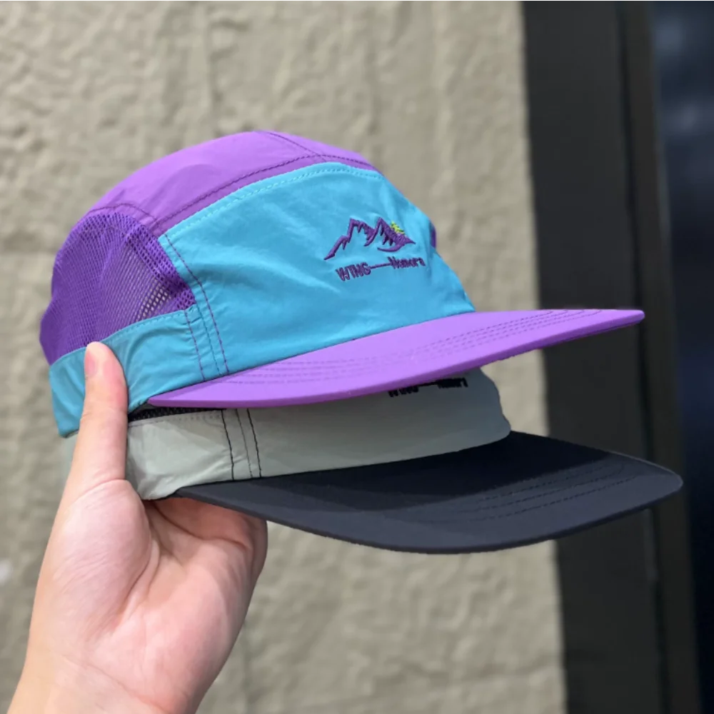 5 Panel Baseball Cap Nylon Mesh Embroidery Letter Color Block Hat for Men Women Outdoor Running Sport Cap