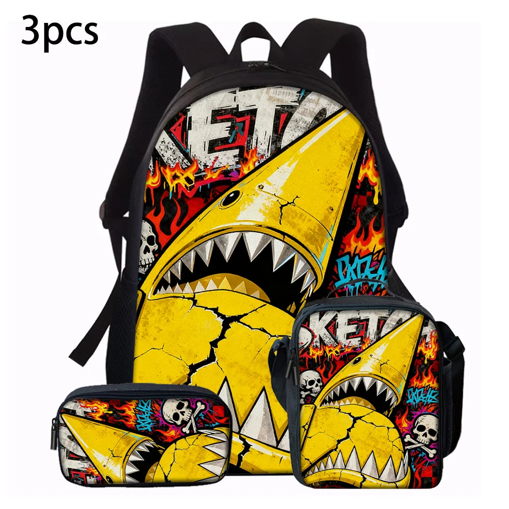 Trendy Shark Graphic Backpack Set | Perfect for School & Daily Use