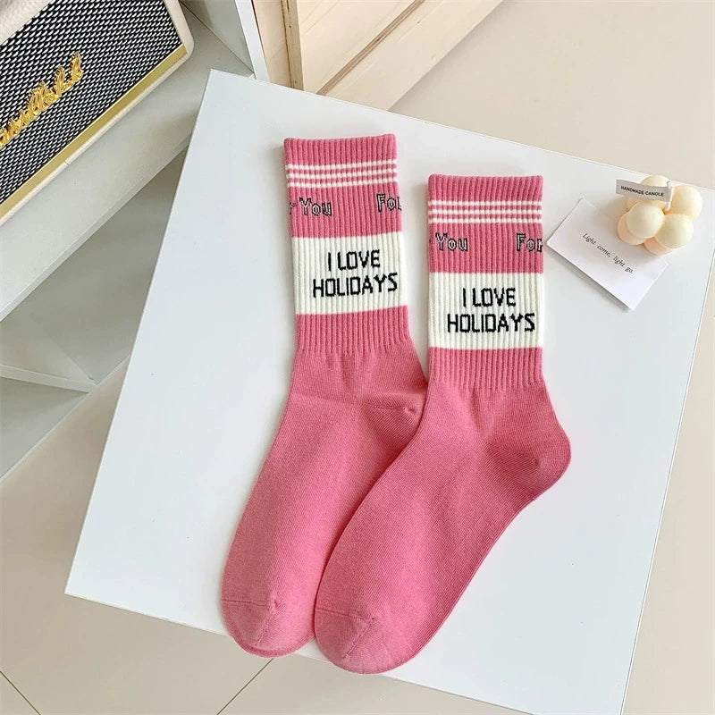 Women's Letter Sports Socks | Trendy Crew Socks for Everyday Style