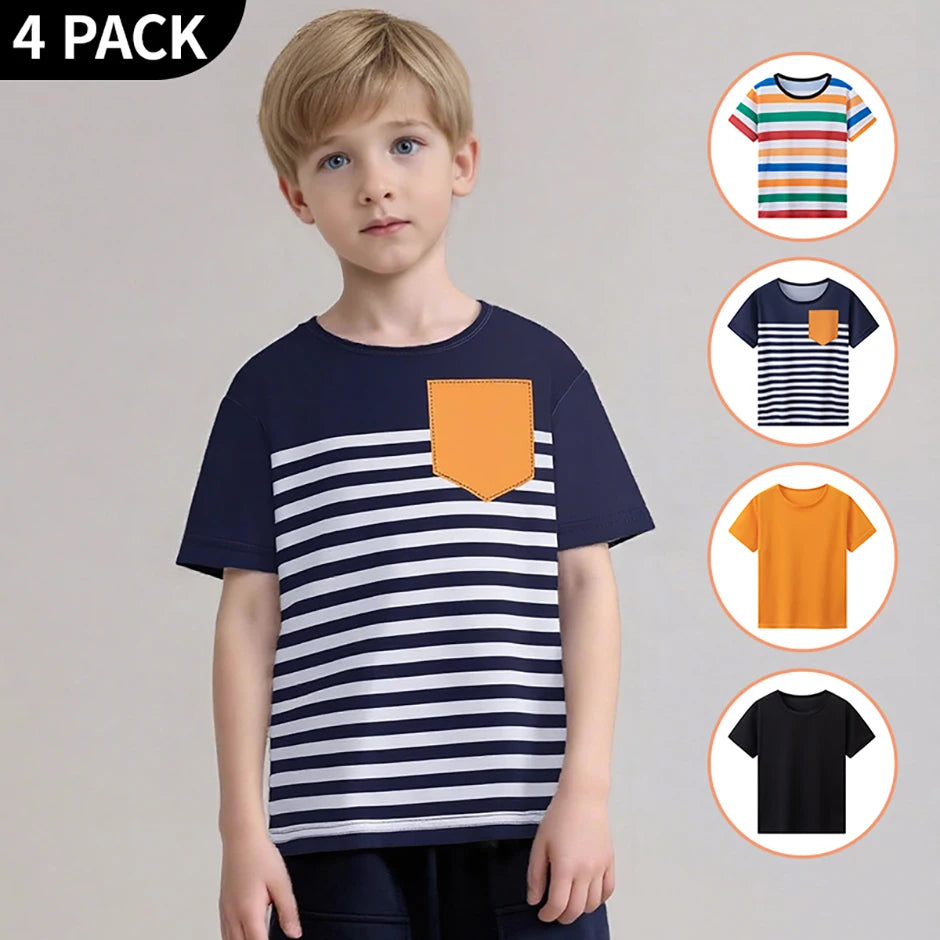 4-Piece Summer Boys' Outfit Set | Trendy Short Sleeve Tees