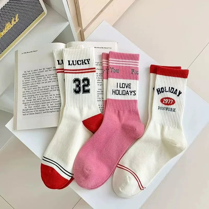Women's Letter Sports Socks | Trendy Crew Socks for Everyday Style