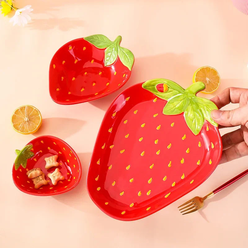 Creative Cartoon Strawberry Shaped Ceramic Salad Bowl | Fun Tableware