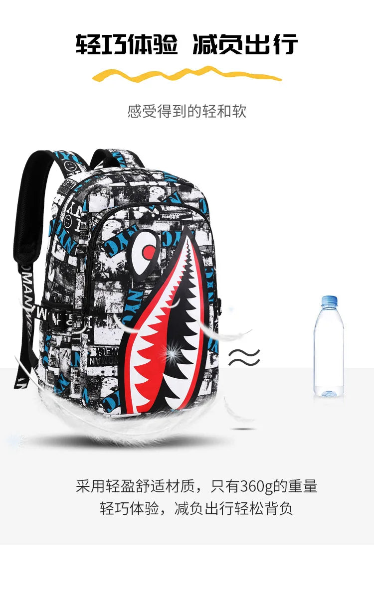 Cartoon Shark Print Backpack | Perfect for Primary School Students