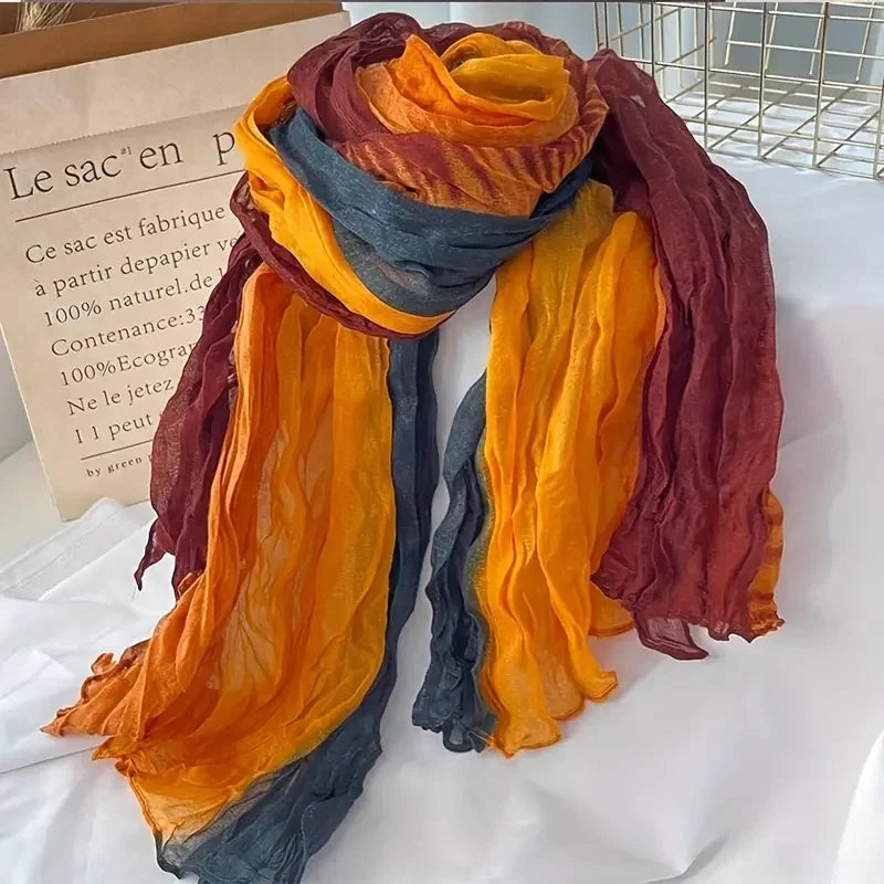 Women's Bohemian Gradient Blue Scarf | Lightweight Ruffled Shawl