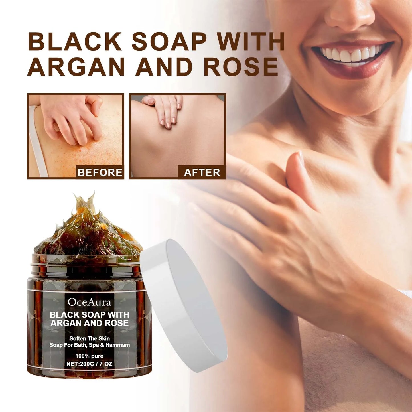 Natural Black Soap with Argan & Rose | Deep Cleansing Exfoliator