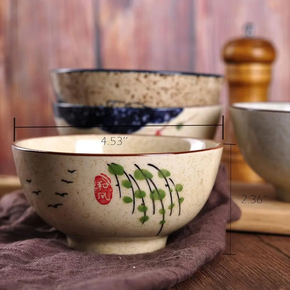 Creative Hand-Painted Floral Ceramic Soup & Rice Bowls Set