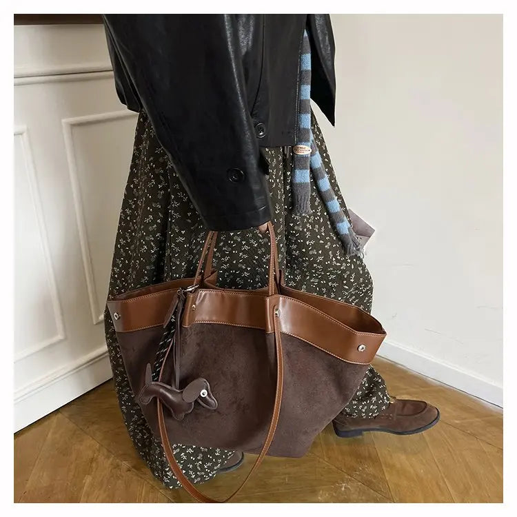 Bolso de hombro de piel suave de gamuza para mujer | Estilo casual de lujo