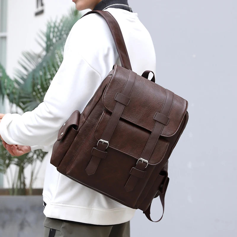 Men's PU Leather Backpack | Stylish Schoolbag for Laptops