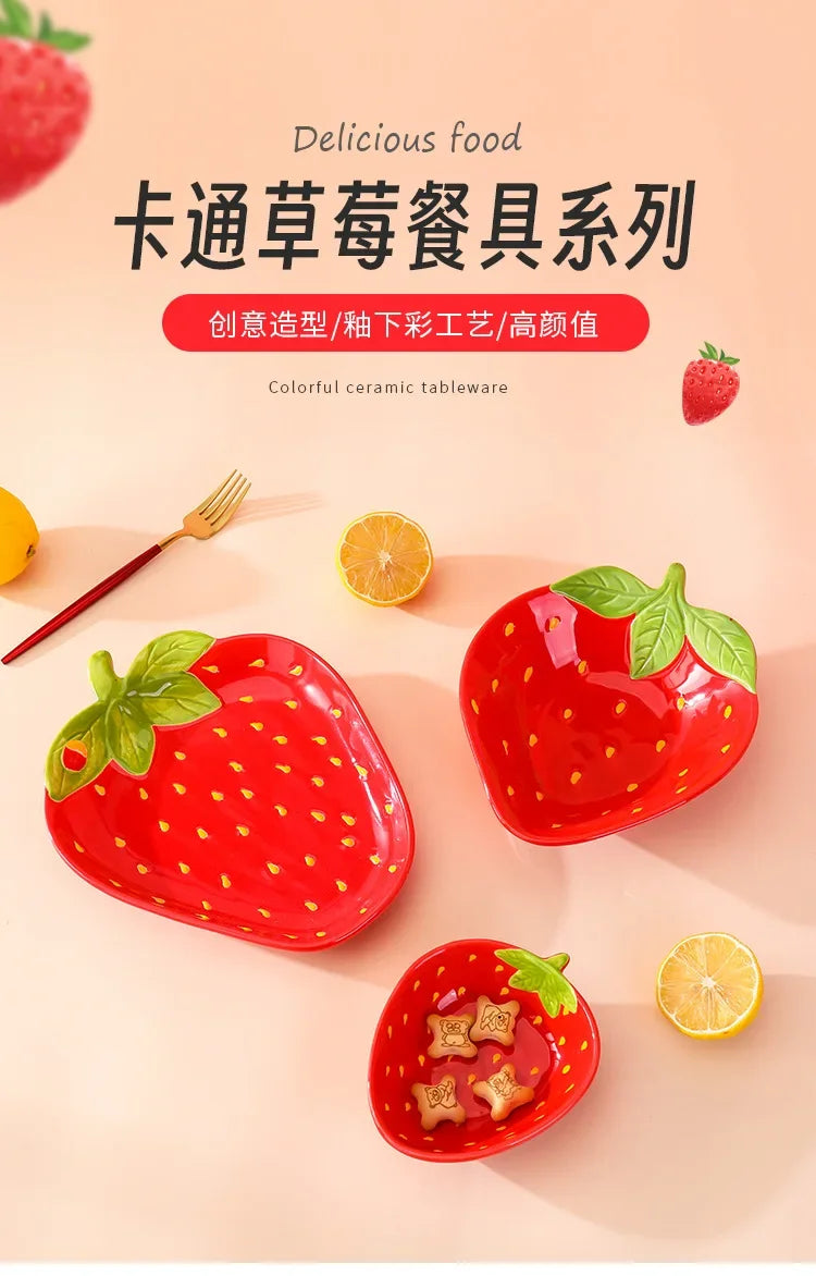 Creative Cartoon Strawberry Shaped Ceramic Salad Bowl | Fun Tableware
