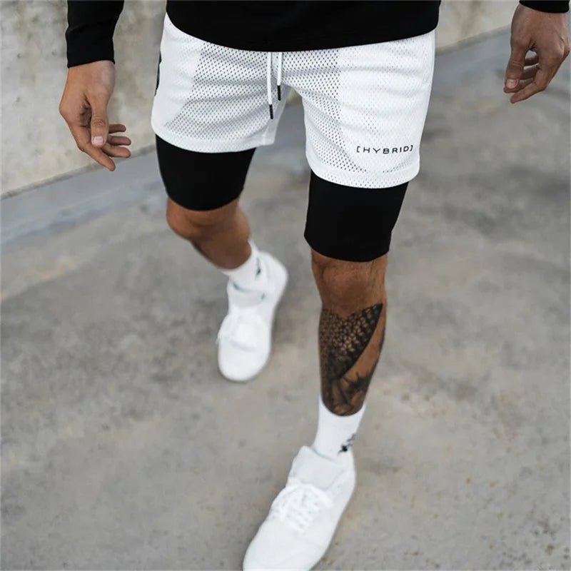 2026 Summer Mesh Sports Shorts for Men — 2-in-1 Double-Deck Running & Gym Training Shorts, Breathable Fitness Workout Jogger Pants