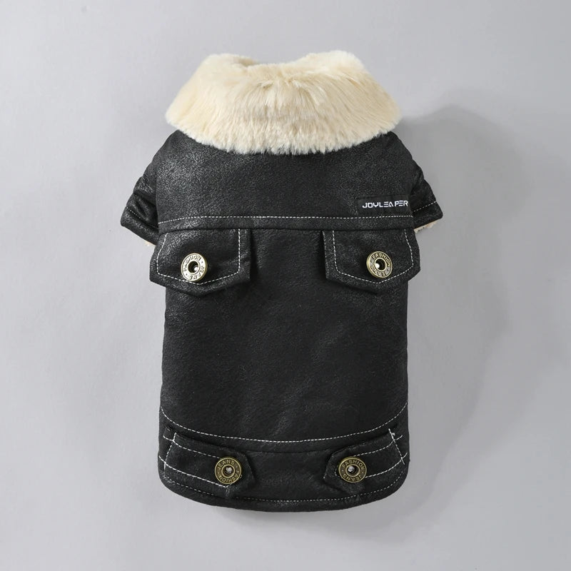 Cozy Leather Winter Pet Jacket | Warm Stylish Dog Coat