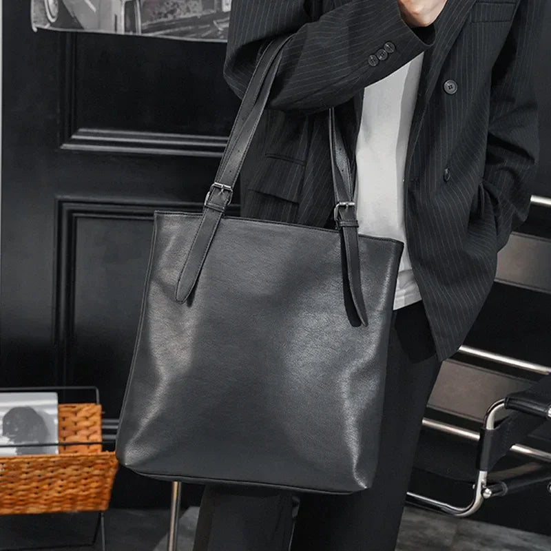 Soft Leather Tote Bag for Men | Large Capacity Business Casual