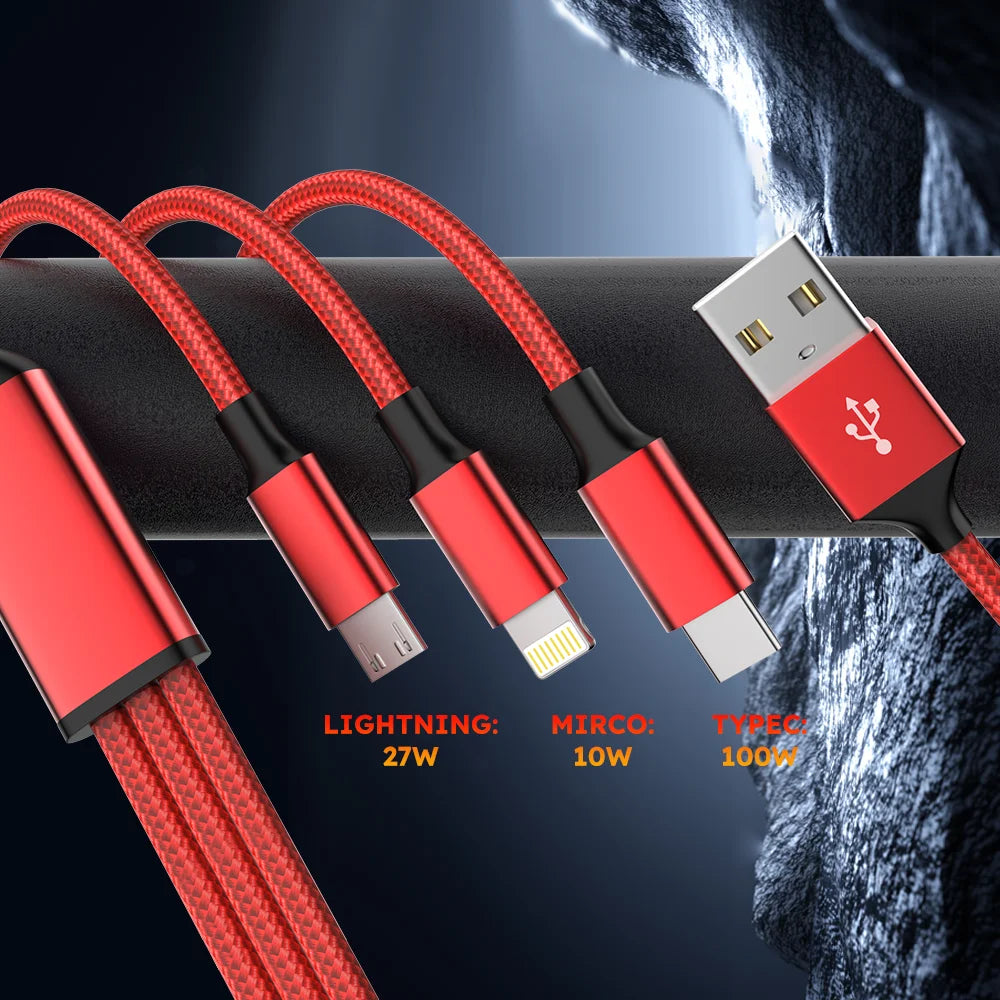 4pcs 3in1 USB-C Fast Charging Cable | Multi-Interface Charging
