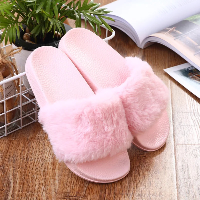 Women's Open Toe Fuzzy Plush Slippers | Cozy Winter House Slides