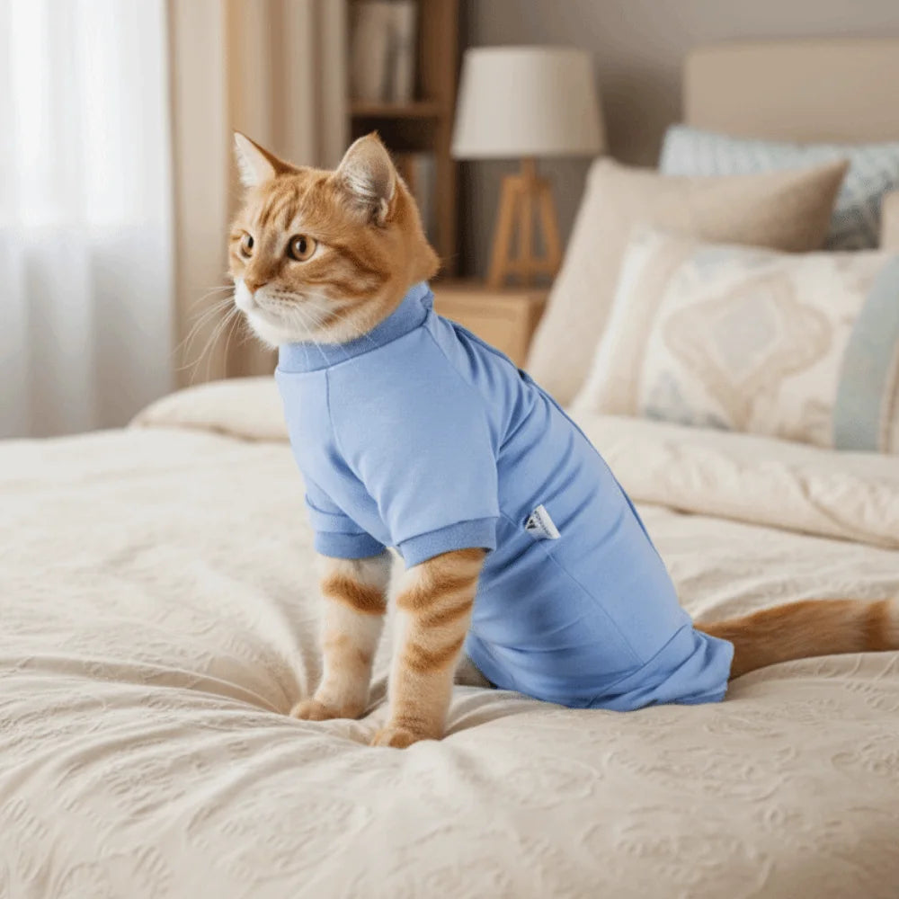 Traje de recuperación ajustable para gatos | Tejido suave para una curación cómoda
